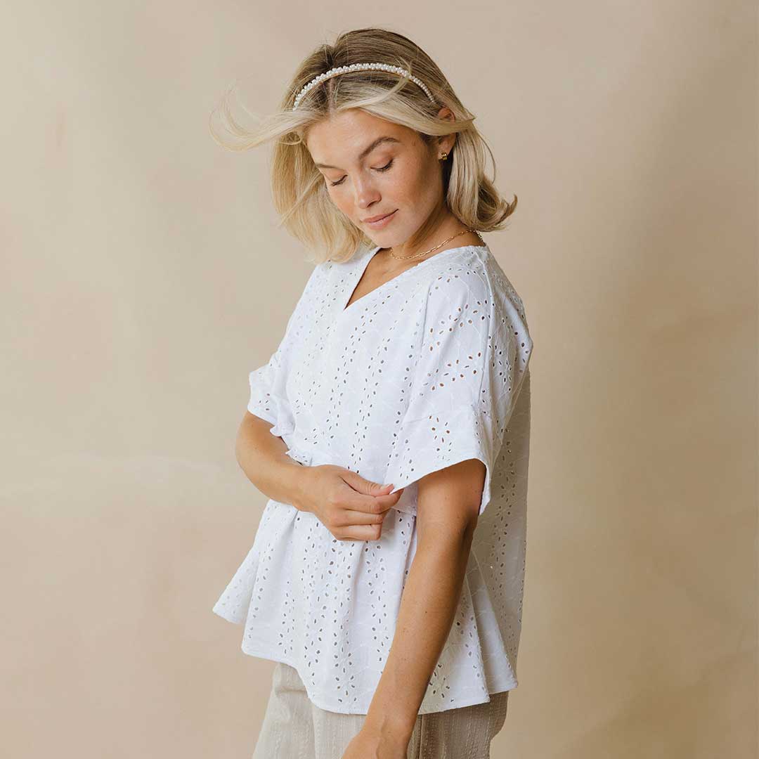 Baby Doll Blouse, White - Albion Fit