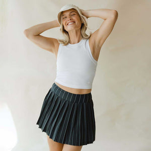 Tie Breaker Tennis Skirt, Navy Pinstripe