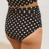 Black Polka Dot Ruched High-Waisted Bottoms