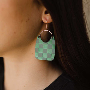 Nickel and Suede Checkered Earrings