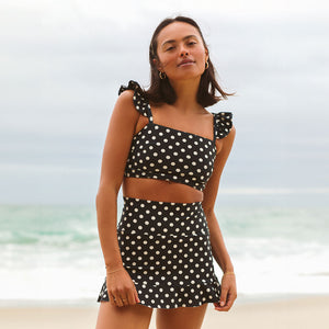 Black Polka Dot High-Waisted Swim Skirt