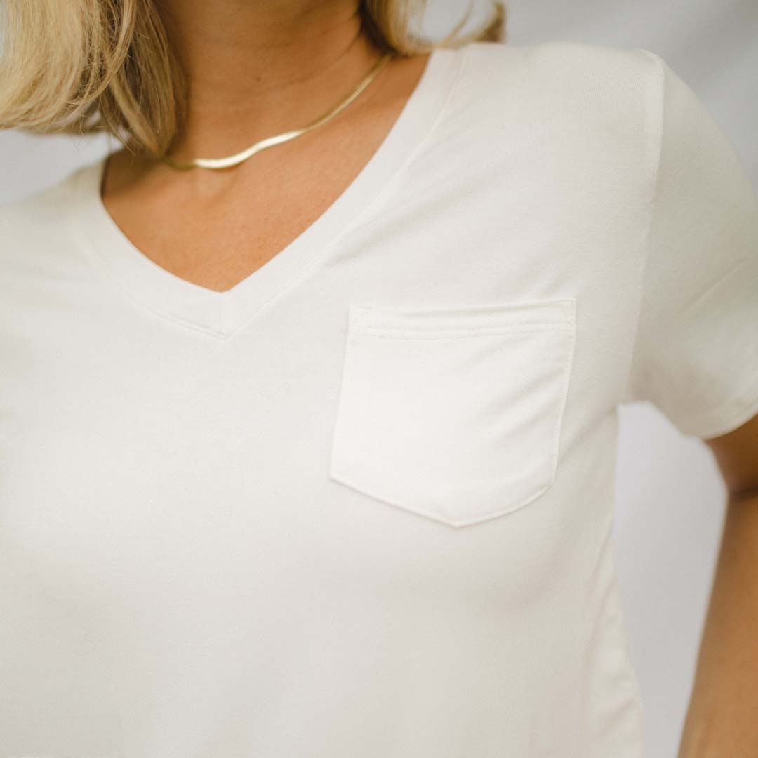 Basic V Neck Tee, Bamboo Ivory - Albion