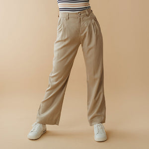 Pleated Trouser, Brown Cotton
