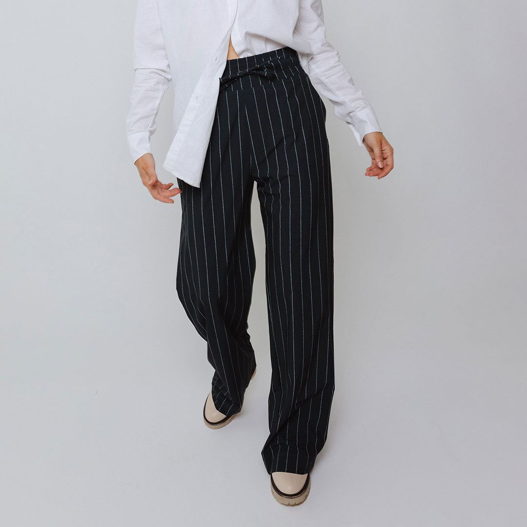 Audrey Trouser, Navy Pinstripe - Albion Fit