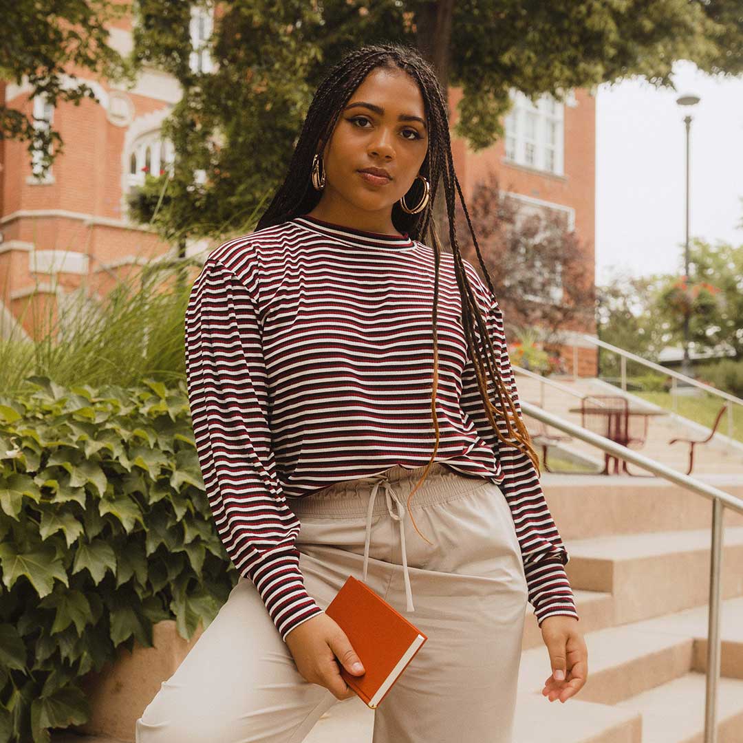 The Coco Long Sleeve, Burgundy Stripe - Albion Fit