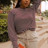 The Coco Long Sleeve, Burgundy Stripe