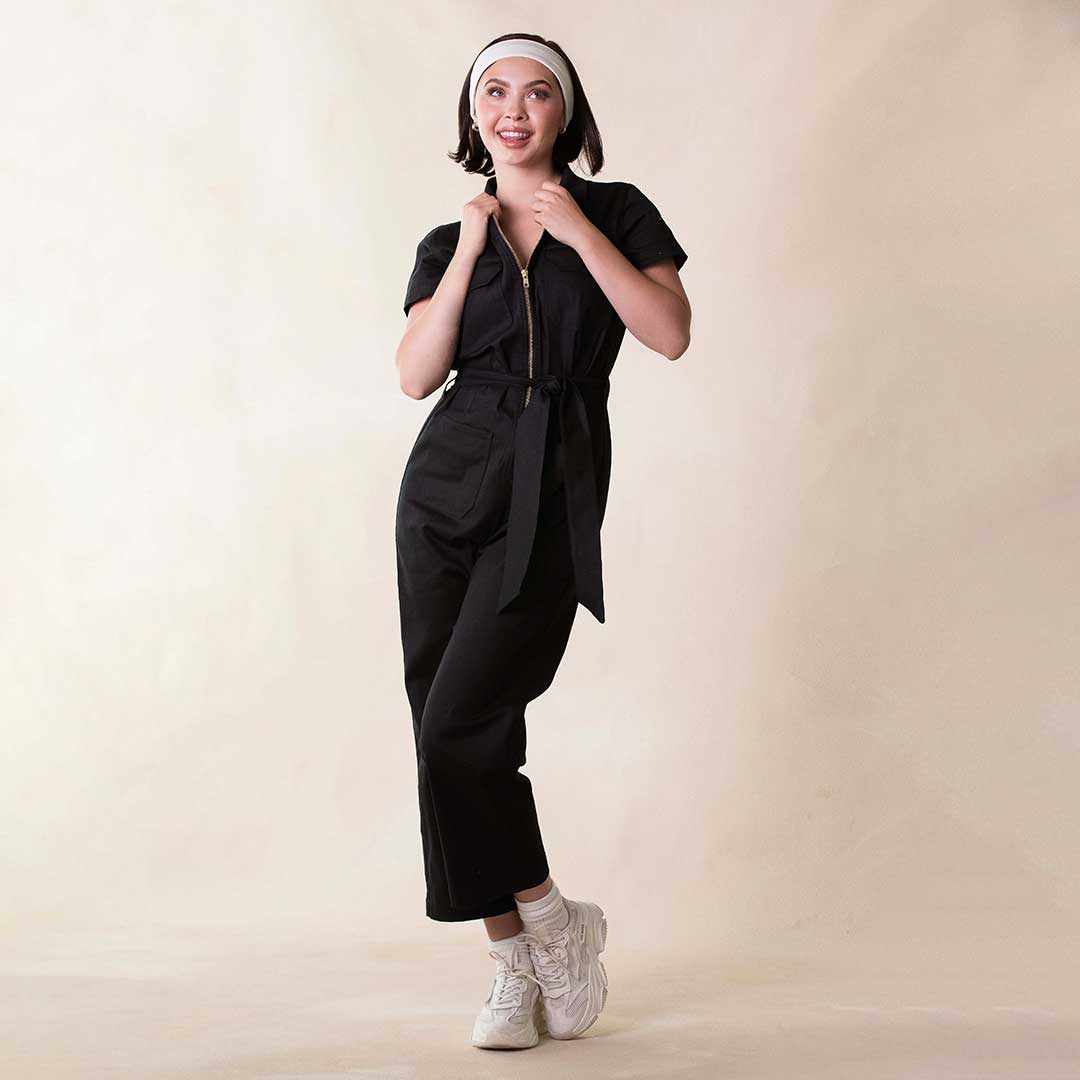 Cotton Short Sleeve Jumpsuit In Black, CY Boutique