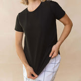 Ribbed Basic Crew Neck Tee, Black