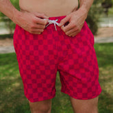 Wind and Sea Shorts 5" Inseam, Magenta Check