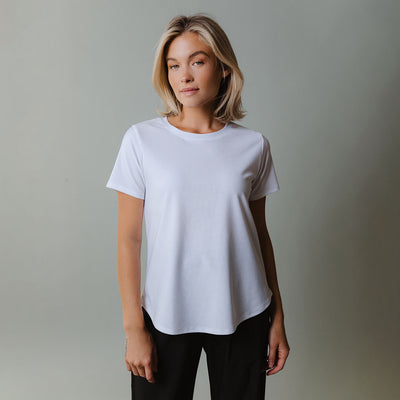 Ribbed Basic Crew Neck Tee, White