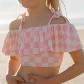 Mini Wave Petal Two-Piece Set, Pink Check