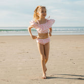 Mini Wave Petal Two-Piece Set, Pink Check