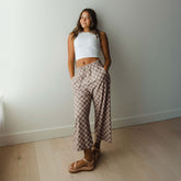 Audrey Wide Leg Pants, Brown Checkers