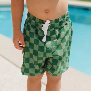 Green Check Jr. Swim Trunks