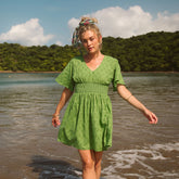 Smocked Dress, Green Eyelet