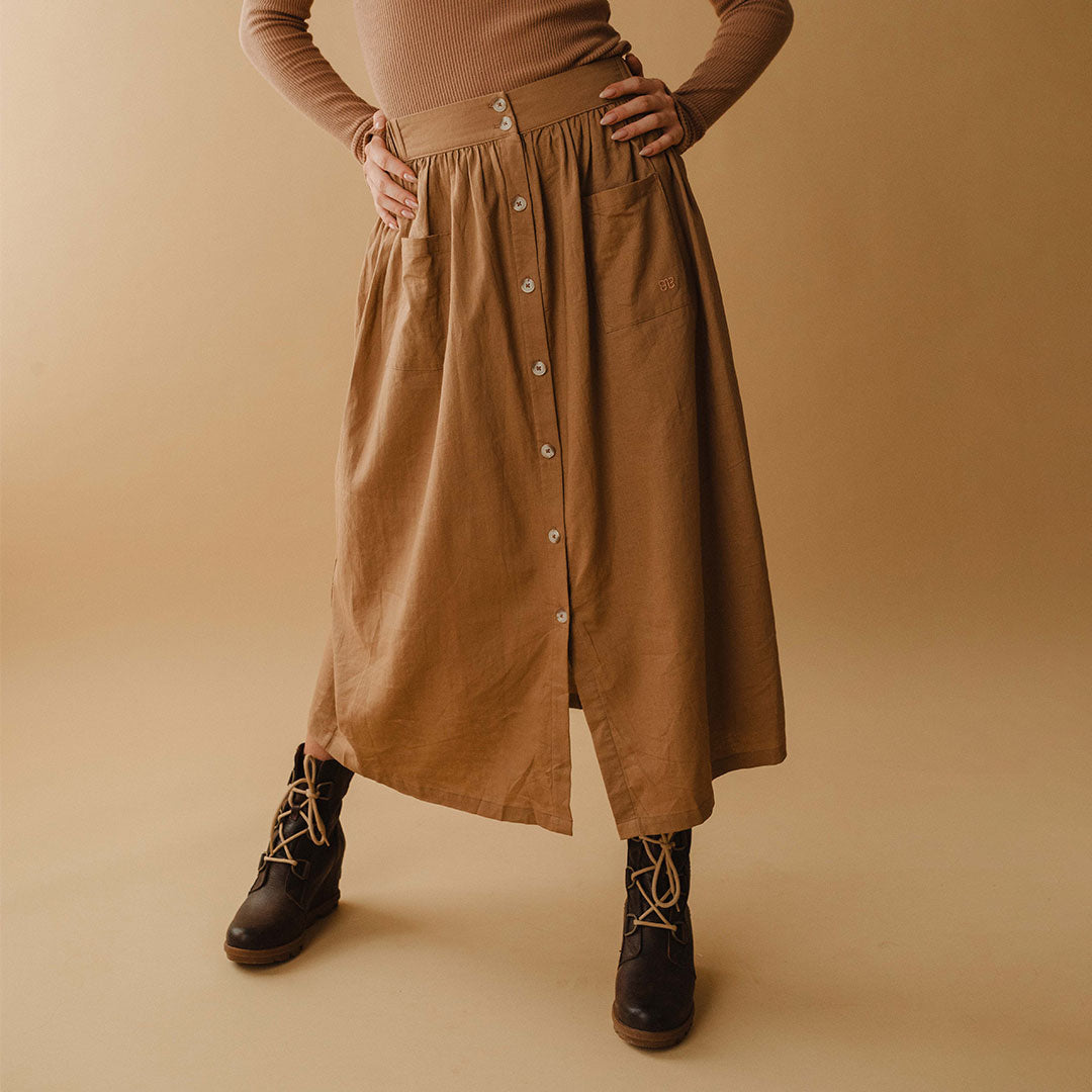 【maison celon 】2way button long skirt Maxi Button Skirt, Camel - Albion Fit