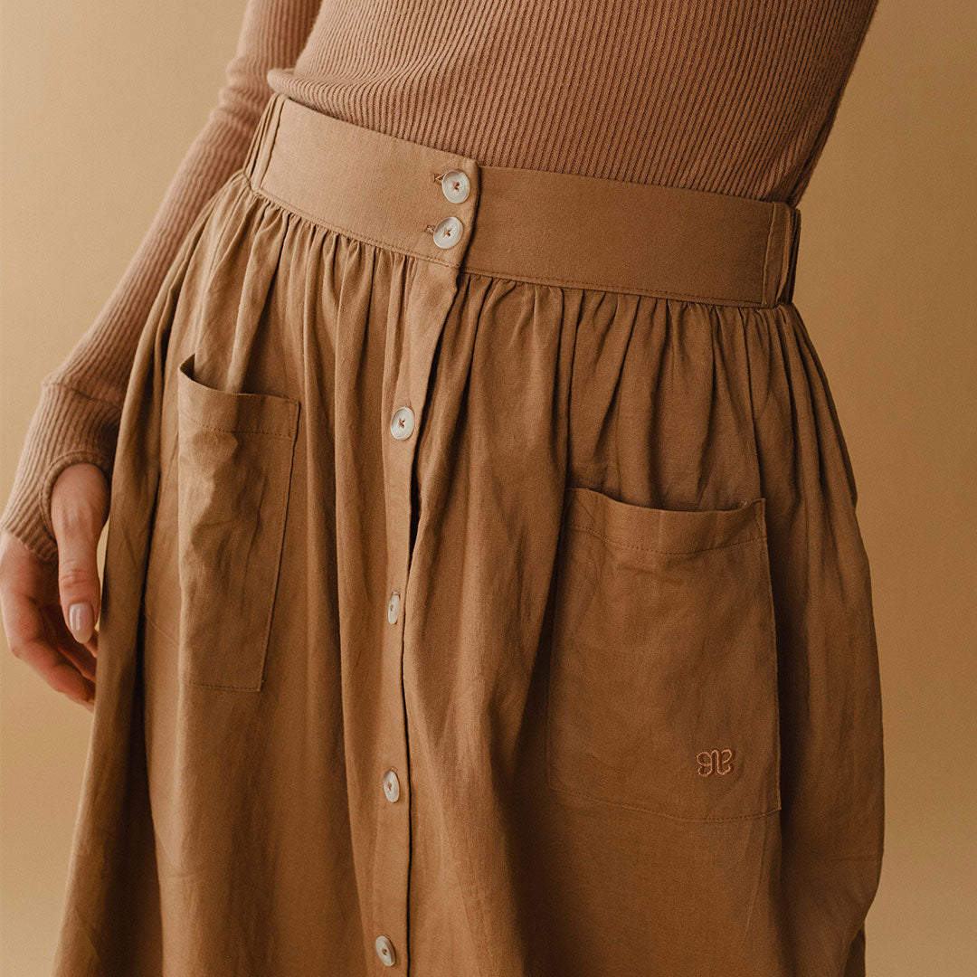 Maxi Button Skirt, Camel - Albion Fit