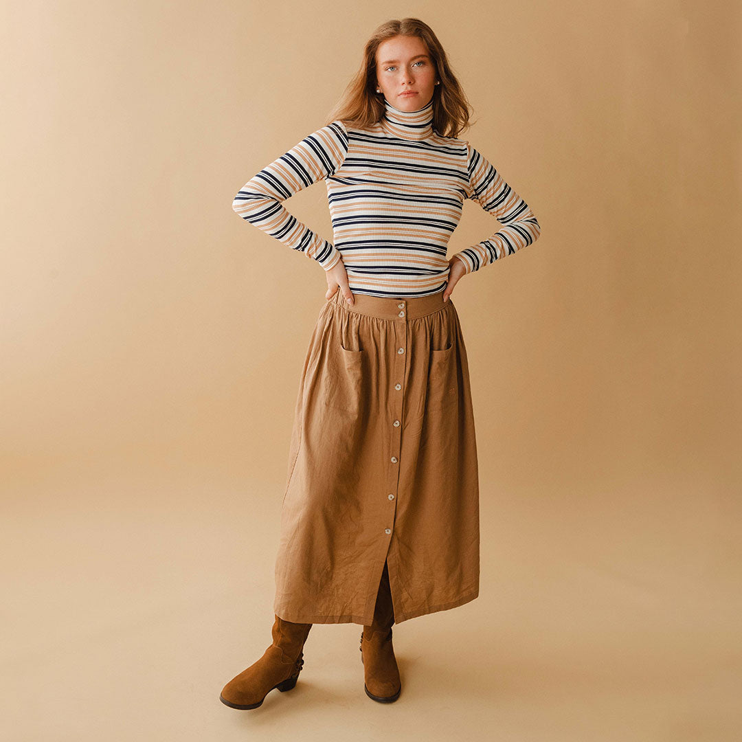 Maxi Button Skirt, Camel - Albion Fit