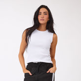 Cotton Rib High Neck Tank, White