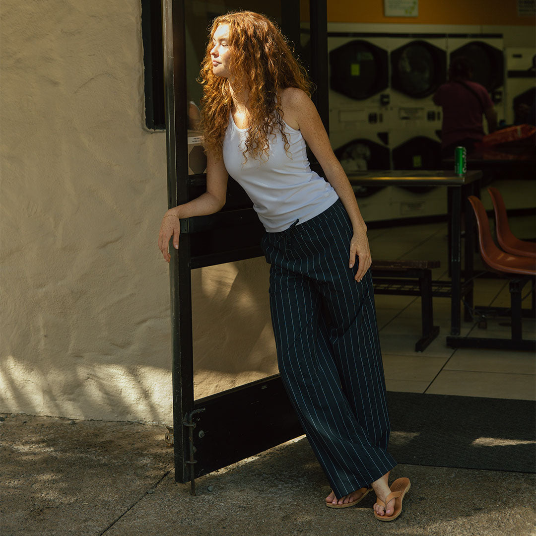 Audrey Trouser, Navy Pinstripe - Albion Fit