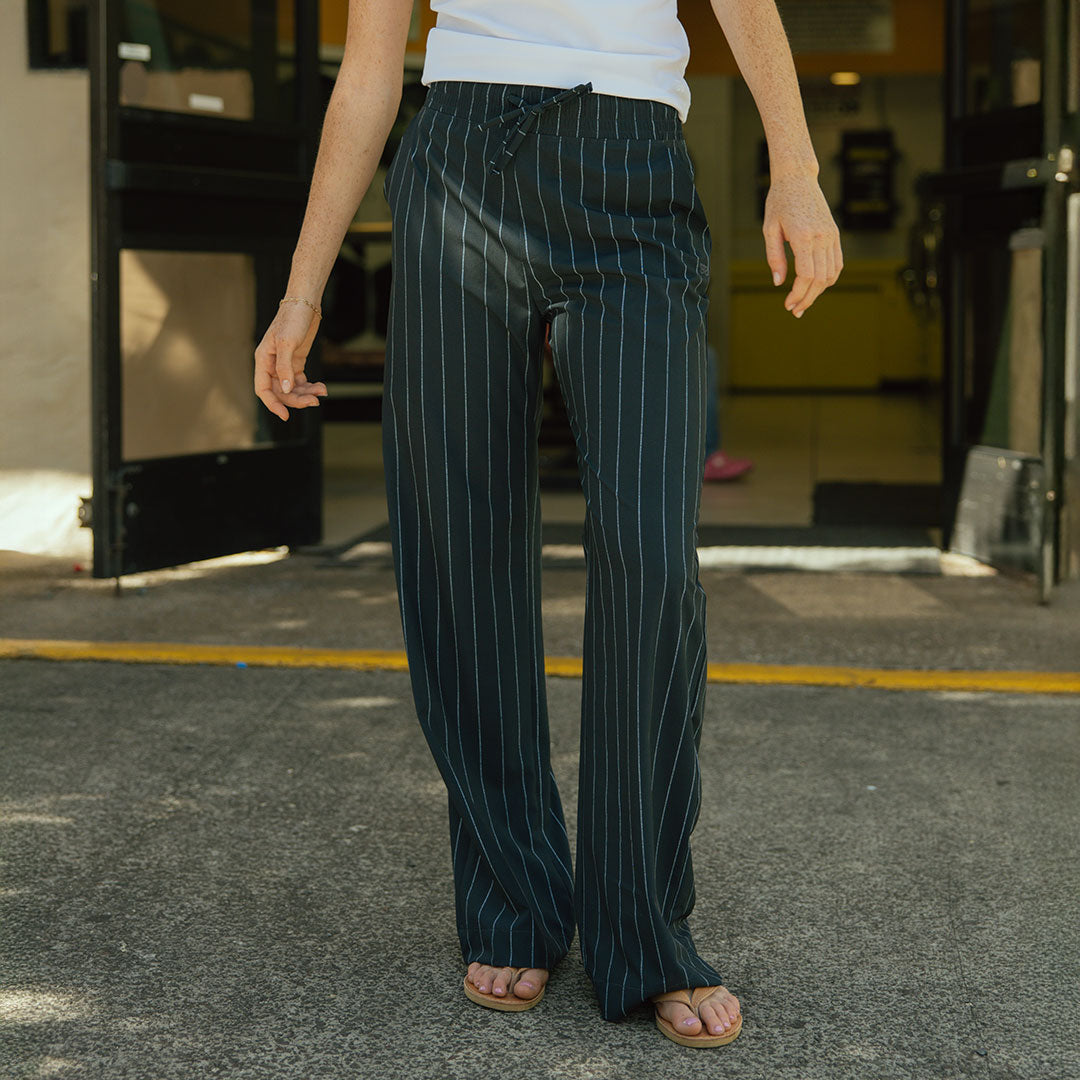 Audrey Trouser, Navy Pinstripe - Albion Fit