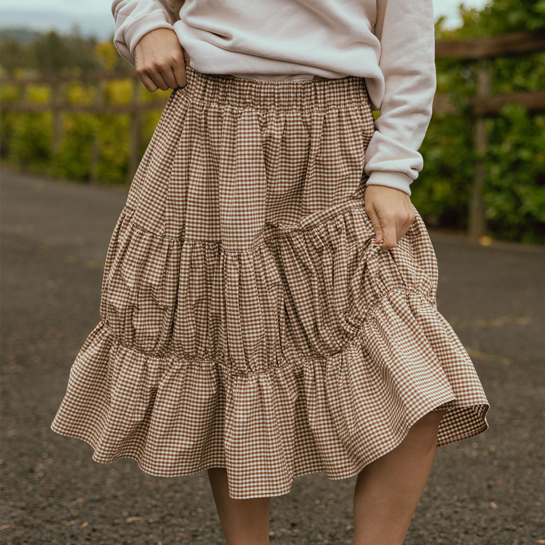 Salinas Skirt, Brown Gingham - Albion Fit