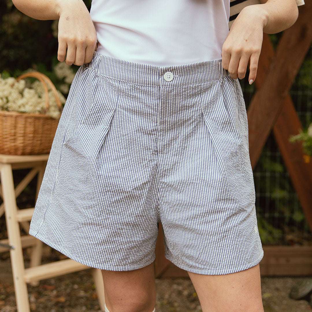 Harvest Shorts, Navy Seersucker - Albion Fit