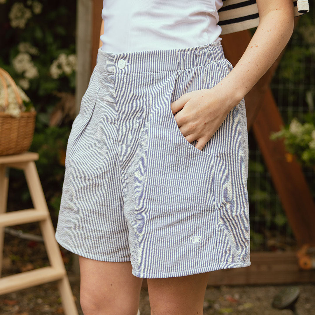 Harvest Shorts, Navy Seersucker - Albion Fit