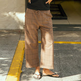 Audrey Mid Rise Wide Leg Pants, Brown/Black Windowpane