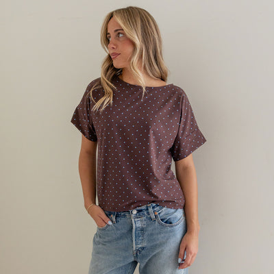 Boss Tee, Brown/Blue Polka Dot