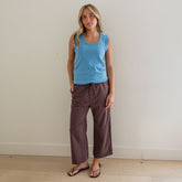 Audrey Mid Rise Wide Leg Pants, Brown/Blue Polka Dot