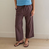 Audrey Mid Rise Wide Leg Pants, Brown/Blue Polka Dot