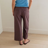 Audrey Mid Rise Wide Leg Pants, Brown/Blue Polka Dot