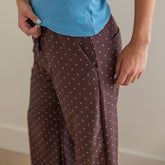 Audrey Mid Rise Wide Leg Pants, Brown/Blue Polka Dot