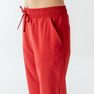 Audrey Mid Rise Wide Leg Pants, Red Polka Dot