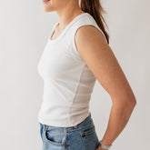 Cotton Rib Scoop Tank, White
