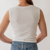 Cotton Rib Scoop Tank, White