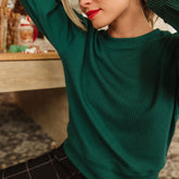 Serena Ribbed Top, Hunter Green