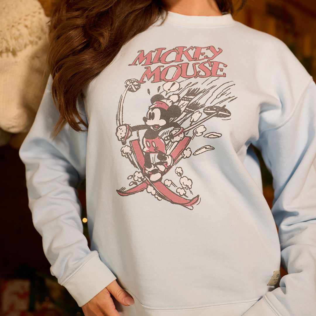 Disney Mickey Mouse Ski Crew Sweatshirt, Powder Blue - Albion Fit