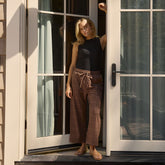 Audrey Mid Rise Wide Leg Pants, Brown/Cream Windowpane