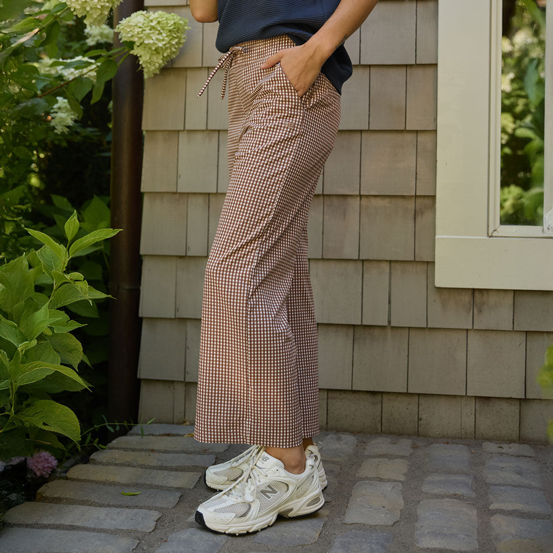 Audrey Wide Leg Pants, Toffee Gingham - Albion Fit