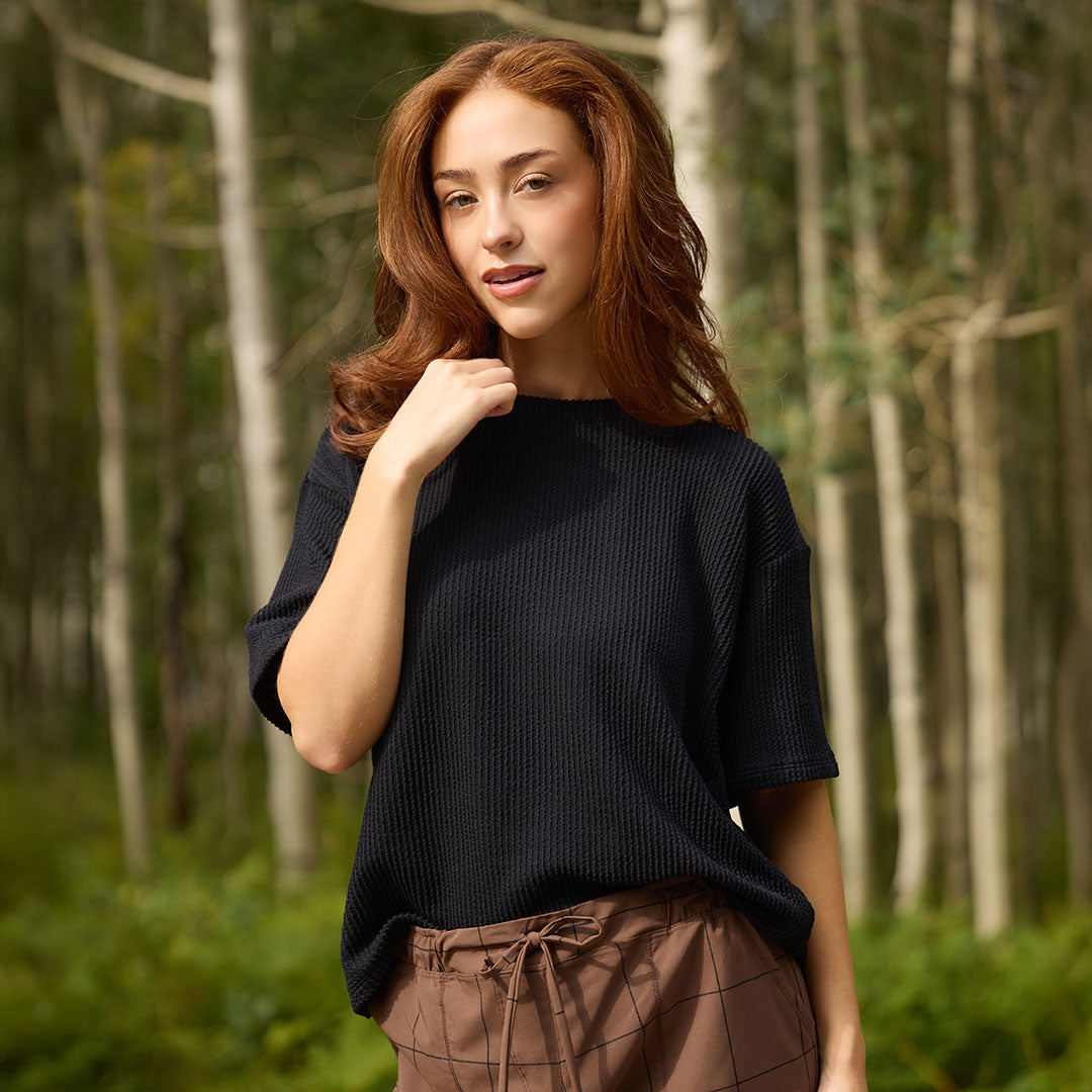 Perfect Oversized Ribbed Tee, Black - Albion Fit