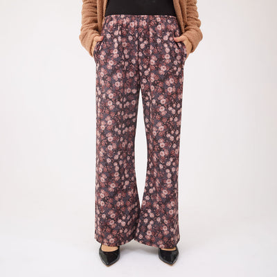 Slip On Trouser, Walnut Micro Floral