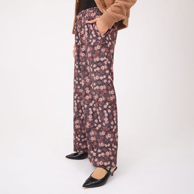 Slip On Trouser, Walnut Micro Floral