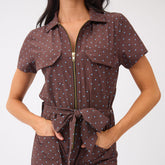 City Jumpsuit, Brown/Blue Polka Dot
