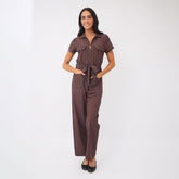 City Jumpsuit, Brown/Blue Polka Dot