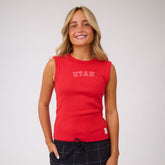 Utah High Neck Rib Cotton Tank, Red - Utah