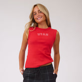 Utah High Neck Rib Cotton Tank, Red - Utah