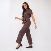 City Jumpsuit, Brown/Blue Polka Dot
