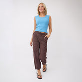 Drawcord Cargo Pants, Brown/Blue Polka Dot